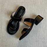 KYLETHOMASW  -  Retro One-word Slippers for Women's Summer New Mid-heel Outer Sandals Open-toed Thick-heeled Slippers Beach Shoes Women
