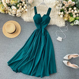 Kylethomasw Summer Solid Color Robe Dress Women V Neck Long Party Evening Dresses Sexy Tank Backless Spaghetti Strap Maxi Holiday Vestidos