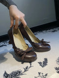 KYLETHOMASW  -  French Butterfly Knot Retro round Head High Heels Women's Autumn New Coarse Heel Versatile Commuting Outdoor Wear Low Cut