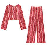 KYLETHOMASW  -  New Autumn Women Vintage High Waist Striped Crochet Knitted Pants Casual Trousers