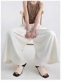 KYLETHOMASW  -  Elegant High Waist White Half Skirt Women's Spring Summer New plus Size Draping Slimming Wide Leg Skirt Pants Casual Cotton
