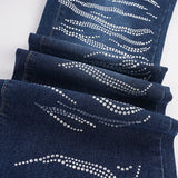 KYLETHOMASW  -  Women High Waist Rhinestone Printed Flare Jeans Slim Fit Stretch Denim Micro Flare Long Trousers Streetwear Y2K Casual Pants