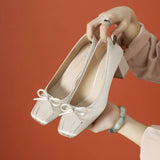 KYLETHOMASW  -  Pumps Women's Butterfly Satin Ballet Shoes Square Head Shallow Mouth Pumps Women's New High Heels Thick Heel Not Tired Feet