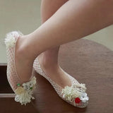 KYLETHOMASW  -  New style pointed-toe open-toe sandals with flat sole, jelly-style shoes, DIY shoes, floral handcrafted with crystals and nettin