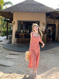 KYLETHOMASW  -  Vintage Y2k Spaghetti Strap Dress Women New Casual Print Midi Dress Female Korean Slim Beach Boho One Pieces Vestidos