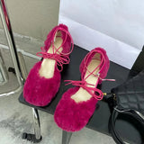 KYLETHOMASW  -  New Brand Women Sandal Fashion Furry Ladies Elegant Square Low Heel Dress Pumps Shoes Outdoor Slingback Shoes
