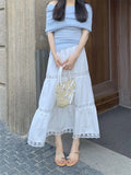 KYLETHOMASW  -  White Lace A-Line Maxi Skirts Elegant Women Loose Chic Fashion Summer New Arrival 2024 Daily High Street Office Lady