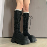 KYLETHOMASW  -  Flats Platform High Boots Women's Designer Shoes for Woman Winter Knee High Boots Lace Up Trend Goth Fashion Boots Femme