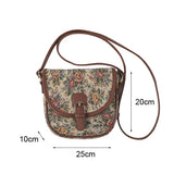 KYLETHOMASW  -  Shoulder Handbag Literary Saddle Bag Retro Flower Cotton Linen Canvas Tote Female Small Crossbody Bags
