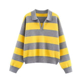 KYLETHOMASW  -  Hot Selling New Striped Knit Polo Shirt Spring V Neck Pullover Top Elegant Casual Style Daily Fashion Knitwear For Women