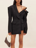 Kylethomasw Individuality Blazers Women Lapel Long Sleeve Off Shoulder Patchwork Button Solid Blazer Female Spring Style