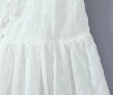 KYLETHOMASW  -  Sexy White Emboridery Flower Bow Ruched Chest Elastic Strap Mini Tank Dress Low Waist Spliced Folded Swing Women Sleeveless Robe