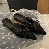 KYLETHOMASW  -  Fashion Butterfly-Knot Mesh Women Flats Slippers Mules Shoes Female Slides Pointed Toe Ladies Flats Slippers Sandals Shoes