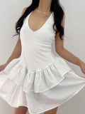 KYLETHOMASW  -  2025 Double Layered Ruffled Edge Hanging Neck Vest Dress Women Summer New Style French Ballet Cake Short Vestidos