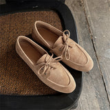 KYLETHOMASW  -  Women Ballet Flats Shoes Suede Leather Lace Up Casual Loafers Flats Heels Luxury Fashion Street Office Lady Loafers Shoe