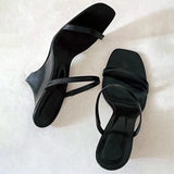 KYLETHOMASW  -  Sexy Wedge Heeled Sandals Women Fashion Slingback Slide Slippers Women Summer Square Toe High Heels Party Dress Shoes Sandalias