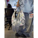 KYLETHOMASW  -  Silver Cute Bunny Ear Tote Bag Women Star Patchwork Large Capacity Shoulder Bag Ladies Fashion Harajuku Y2K Underarm Bag