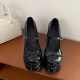 KYLETHOMASW  -  Autumn Platform Thick Heel Women Mary Jane Shoes Fashion Butterfly-knot Shoes Ladies Outdoor Dress Pumps