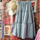 KYLETHOMASW  -  Vintage Sweet Kawaii Mori Girl Style Plaid Long Skirt Women Spring Summer High Waist A-Line Ruffled Loose Aesthetic Maxi Skirt