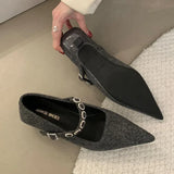 Kylethomasw Luxury Satin Rhinestone Pointed Toe Buckle Shallow Low Heeled Women Shoes Wedding Women's Pumps