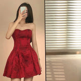 KYLETHOMASW  -  Y2k Red Floral Women Dresses A-line Sleeveless Sexy Vintage Mini Dress Korean Fashion High Waist Vestidos Mujer