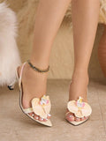 KYLETHOMASW  -  Fashion Design Orchid Flowers Pointed Open Toe Back Strap Sandals Women Metal Kitten Heels Wedding Prom Shoe Zapatos Mujer