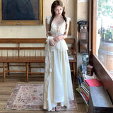 KYLETHOMASW  -  Summer New Vintage Design Off-Shoulder Dresses Elegant Lace Splice Fitted Hollow Out Strap Dress Evening Gown Women Outfits
