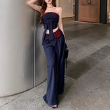 KYLETHOMASW  -  Summer New High Street Lace Up 3d Flower Loose Casual Wide Leg Pants Women + Sexy Patchwork Camisole Two-piece Suit
