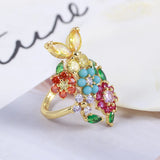 Kylethomasw European And American Jewelry Wholesale Colorful Zircon Flowers Brocade Butterfly Flowers Forest Sweet Ring