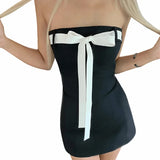 Kylethomasw  Bow Tie Tube Top Backless Mini Dresses for Women Y2k Sexy Cute Black Dress Party Night Club Outfits