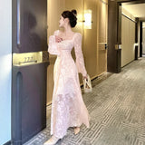 KYLETHOMASW  -  Pink Vestidos Mujer Spring Autumn Solid Ins Fashion Elegant Women Dresses Sweet A-line Vintage Beach Style Long Dress