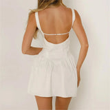 KYLETHOMASW  -  Sexy Bow Square Collar Corset style Mini Sling Dress Women Deep Backless Party Skater Low Waist Ruched A-line Sling Robe