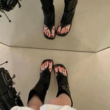 KYLETHOMASW  -  Black Wedge Sandals Woman Thong High Heels Summer Long Boots Fashion Belt Buckle Gladiator Shoes 2025 Designer Sandal Femmes