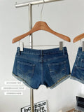 Kylethomasw  Korean Fashion Blue Denim Shorts Coquette Gyaru High Waist Jeans Short Grunge Chic Hot Pants Raw Edge Streetwear American Retro