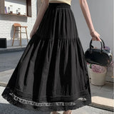 KYLETHOMASW  -  Lace Patchwork Women Skirts A-line Solid Spring Summer Sweet Faldas Mujer Korean Fashion Vintage Chic Long Skirt