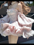 KYLETHOMASW  -  Trailing Tutu Skirt Set Fairy Sweet Princess Style High Waist Bow Slimming Tube Top Birthday Party Dress Lolita Outfits