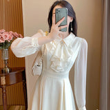 KYLETHOMASW  -  Early Spring Temperament Dresses New Long Sleeved Slim Fitting A Word Dress Thin Advanced Commuting Waist Vestido Women