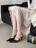 KYLETHOMASW  -  Spring Street CRYSTAL Women Slipper Pointed Toe Thin Low Heel Sandal  Slip On Ladies Mules Shoes Zapatos Mujer