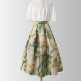 KYLETHOMASW  -  Pocket Skirt with Puffy Skirt for Women in Spring and Summer Versatile High-end Retro Printed A-line Skirt Base Umbrella Skirt