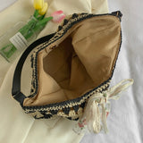 KYLETHOMASW  -  Women Straw Woven Tote Bag Casual Handbag Large Capacity Summer Crochet Shoulder Bag with Bow Patchwork for Outdoor Travel