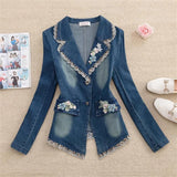 KYLETHOMASW  -  Denim Suit Casual Jacket Spring and Autumn New Embroidery Retro Slim Fit Cardigan Top Korean Version Western-Style