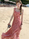 KYLETHOMASW  -  Vintage Y2k Spaghetti Strap Dress Women New Casual Print Midi Dress Female Korean Slim Beach Boho One Pieces Vestidos