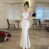 KYLETHOMASW  -  Elegant Sexy Long Evening Gown with Mesh Splice And Side Slit High Waist Bodycon Dress for Women Party Ball Celebration