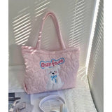 KYLETHOMASW  -  Harajuku Pink Large Capacity Tote Bag Women Sweet Cute Puppy Embroidery Handbag Hot Girls Retro Shoulder Bags Aesthetic