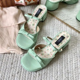 KYLETHOMASW  -  Sweet Women Sandals Summer Square Toe High Heels Shoes Outdoor Street Style Trend Open Toe footwear Elegant Dress pumps