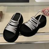 Kylethomasw Bling Rhinestone Thick-Soled Open Toe Women Sandals 2025 Summer Fashion Design Retro Roman Ankle Strap Women Beach Slippers
