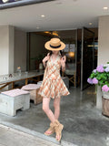 KYLETHOMASW  -  Sexy Halter Neck Lace Dress Women's Summer French Slim Fit Plaid A-line Short Dress Fashion Female Clothes