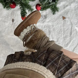 KYLETHOMASW  -  Sweet Lace Decoration Furry Suede Snow Boots Women 2025 Winter Thick Bottom Fluffy Fur Ankle Boots Warm Plush Designer Shoes