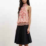 KYLETHOMASW  -  Fashion Original Design Red Polka Dot Half Turtle Collar Halter Stitching Ruffled Loose Sleeveless Top T-Shirt Women Chic