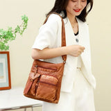 KYLETHOMASW  -  Retro Multi Pocket Soft Leather Crossbody Bag Women Large Capacity Shoulder Messenger Bags Ladies Casual Lightweight Mom Bag New